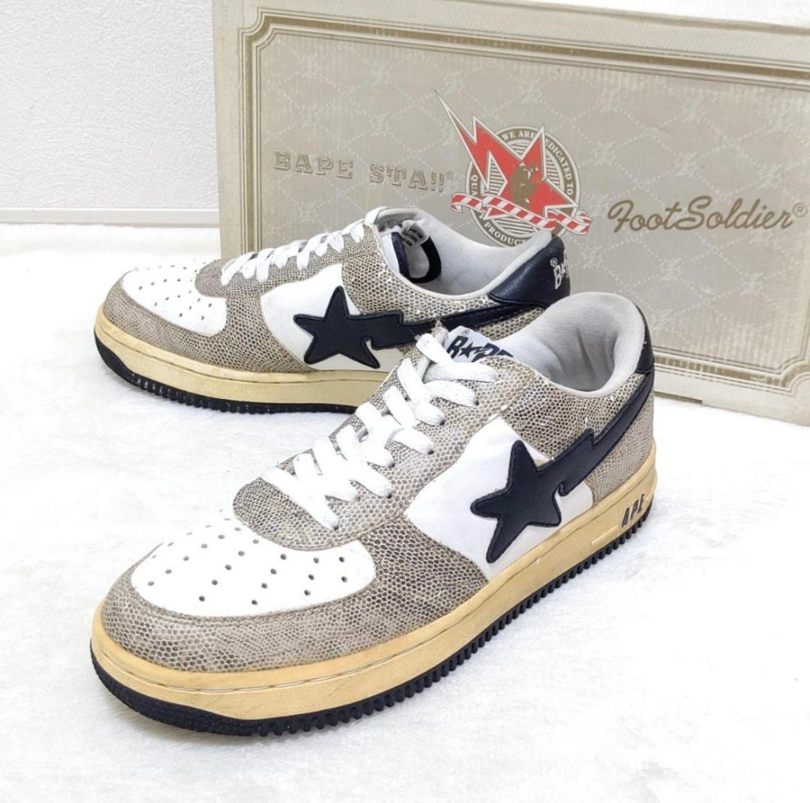 箱付き◎レアモデル！！【A BATHING APE BAPE STA】 ア ベイシング エイプ ベイプスタ スネーク スニーカー 蛇柄 ストリート  90s 白系 ホワイト系 メンズ 9 27㎝ /M13672j - メルカリ