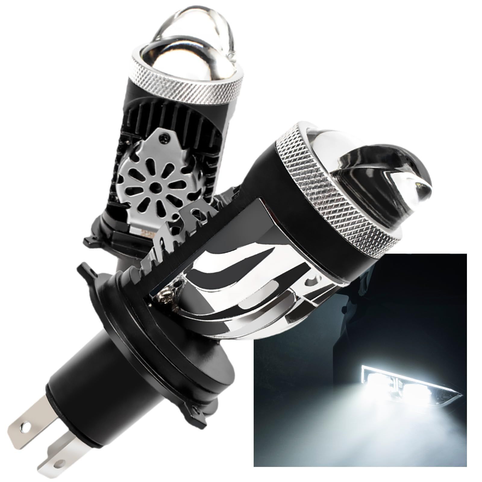 PIENSE 車 バイク ヘッドライトバルブ H4 LED プロジェクター 6000K 12V 爆光 (H4/6000K×2個（A）) [H4/6000K×2個（A）]