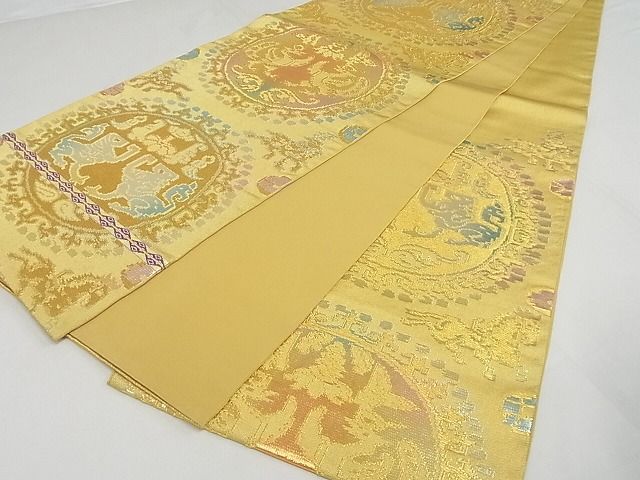 龍村平蔵 円文白虎錦 クリーム地 六通柄 龍村平蔵 円文白虎錦 クリーム地 六通柄 平和屋本店□最