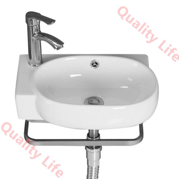 洗面台 洗面ボール 小型 壁掛け 洗面シンク 陶器製簡易洗面台 温水および冷水の蛇口付き 手洗いボウル排水付き 浴室洗面台用 屋外屋内 バルコニー 庭 シンクガーデンシングルボウルシンク洗面所 簡単取 43x29cm 17x11in