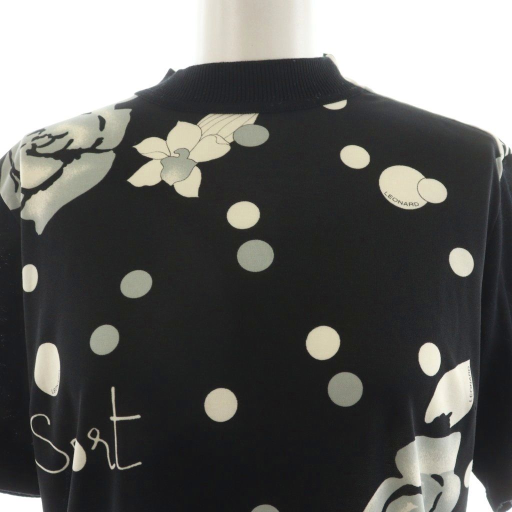 ◇LEONARD レオナール◇ トップス　花柄 半袖Tシャツ 黒　М 極美品】LEONARD 半袖 Tシャツ トップス 刺繍 花 花柄 黒 M