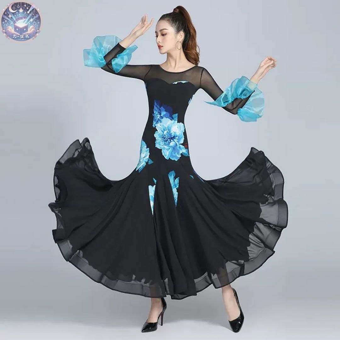 廃盤商品 ♥ 花柄スタンダードドレス デモや発表会 ダンスパーティーに最適 袖口も華やか １００％正規品保証！