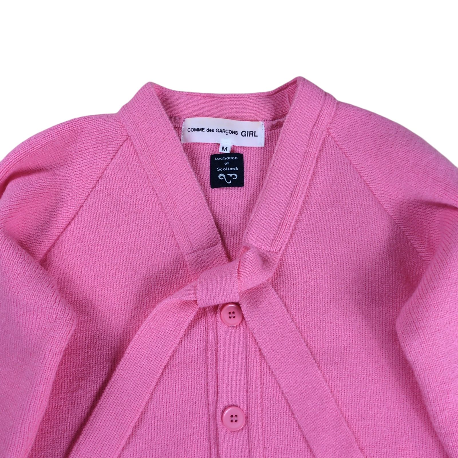 COMME des GARCONS GIRL ピンク リボン カーディガン M コムデギャルソンガール リボン付きピンクカーディガン