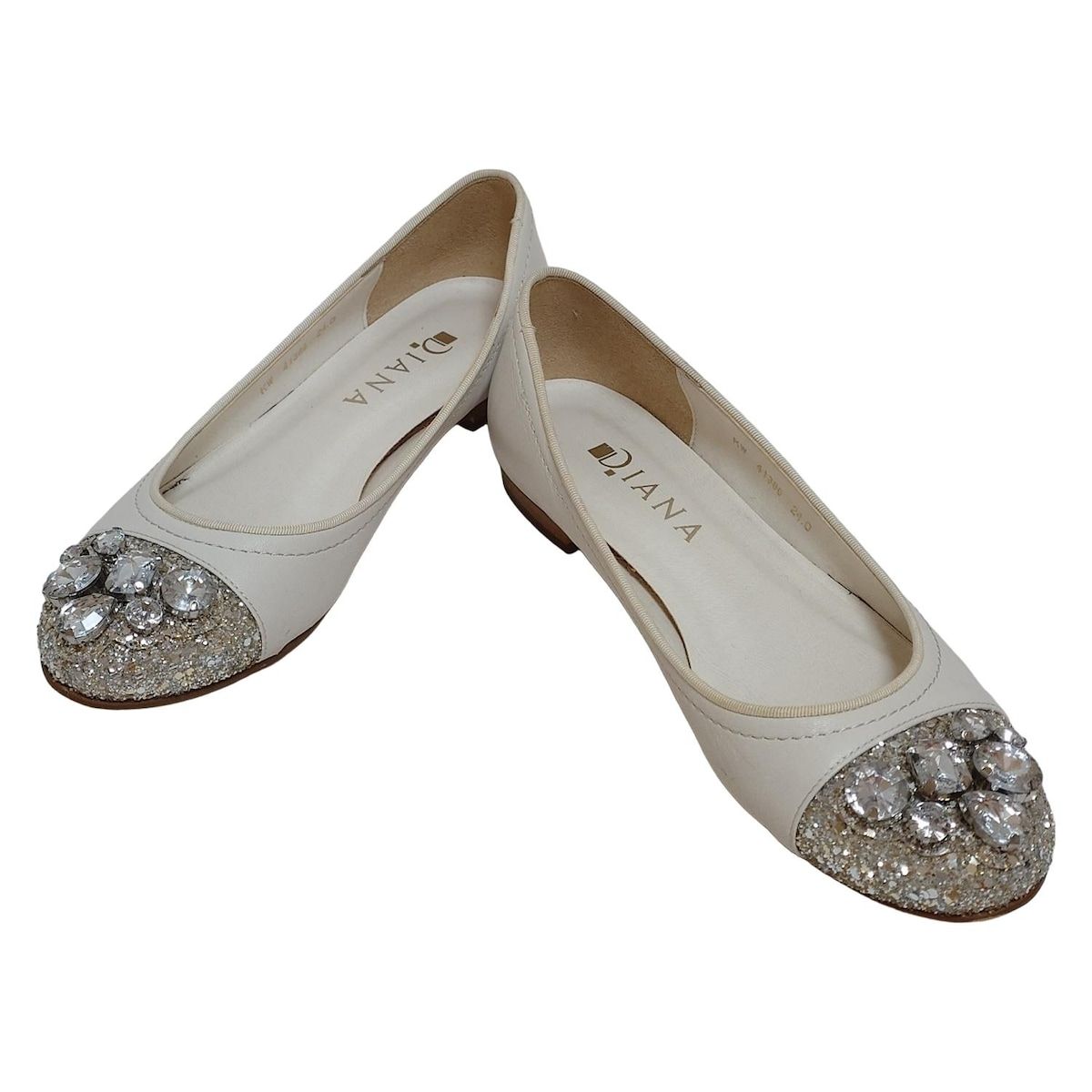 DIANA(ダイアナ) フラットシューズ 24 レディース - 白×シルバー