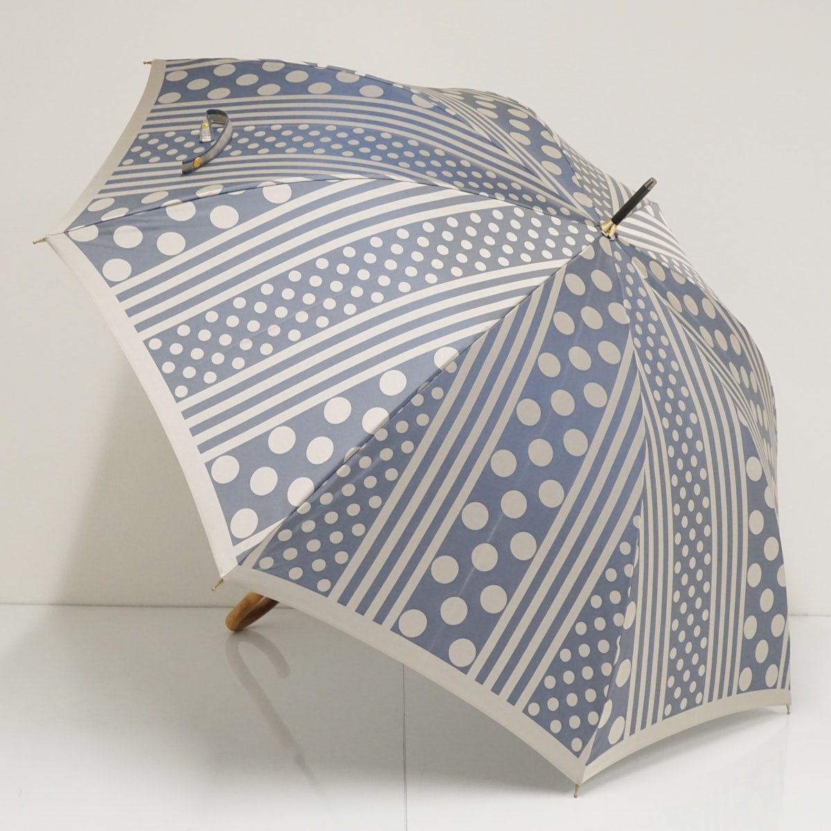 晴雨兼用傘 槇田商店 kirie アッシュブルー ドット ストライプ 槙田商店 60cm S2955