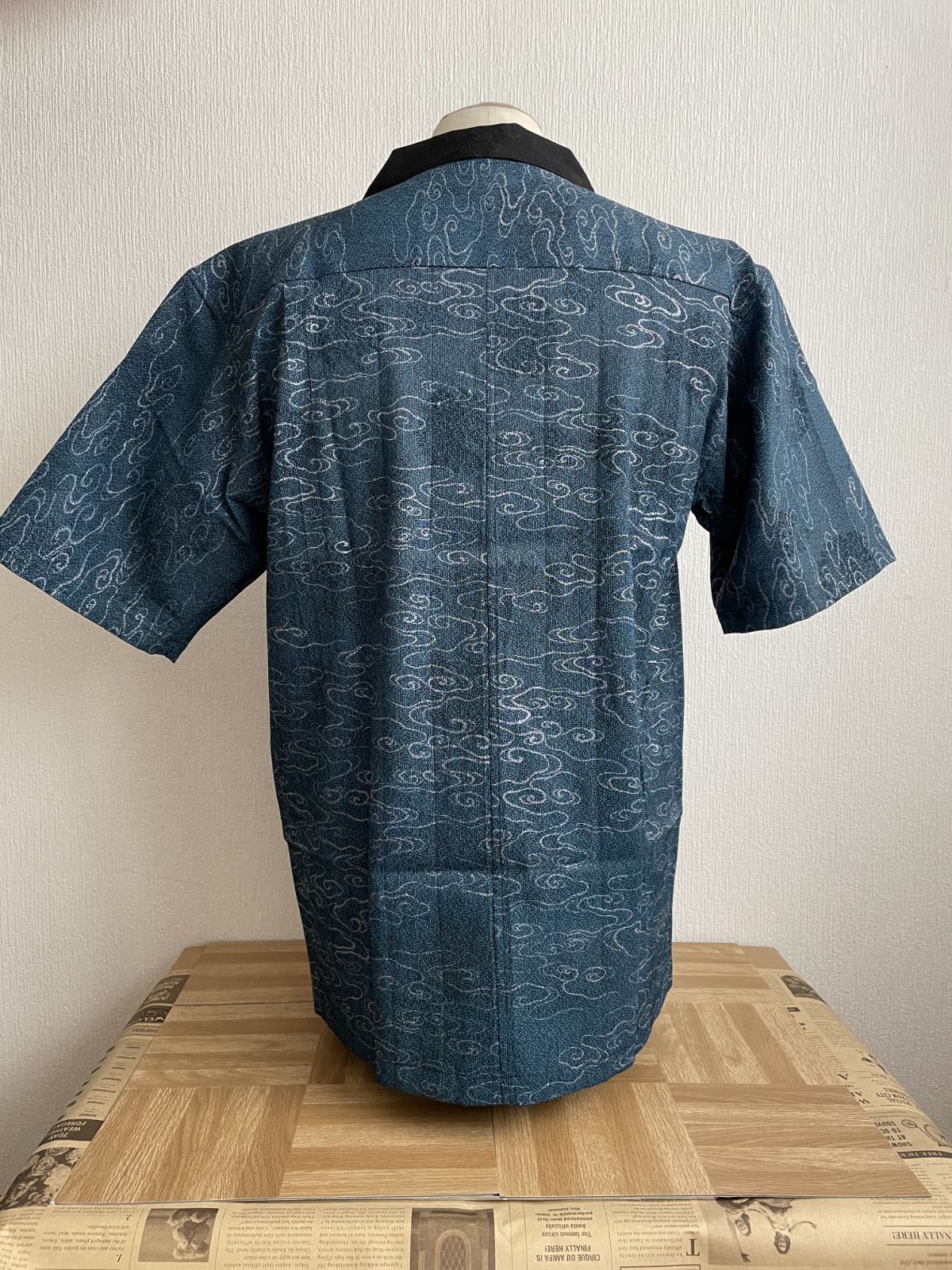 ＜試作品特価＞着物リメイクシャツ（メンズLサイズ）流水文の夏着物-3