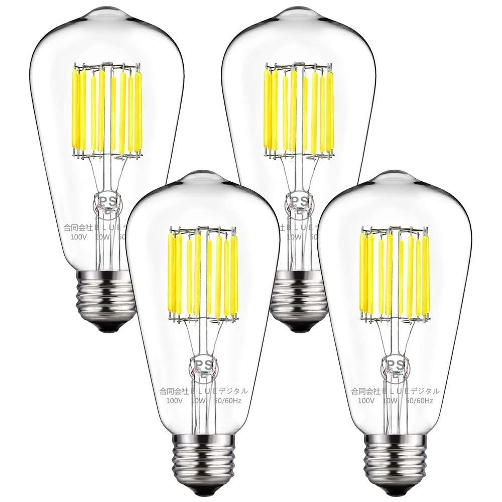 ZYYRSS エジソン電球 LED電球 10W E26口金 100W形相当 4000K 昼白色 1200LM ST64フィラメント電球 シャンデリア用 レトロ電球 雰囲気 高演色 広配光タイプ 非調光タイプ 省エネ PSE認証済み 4個入 (昼白色