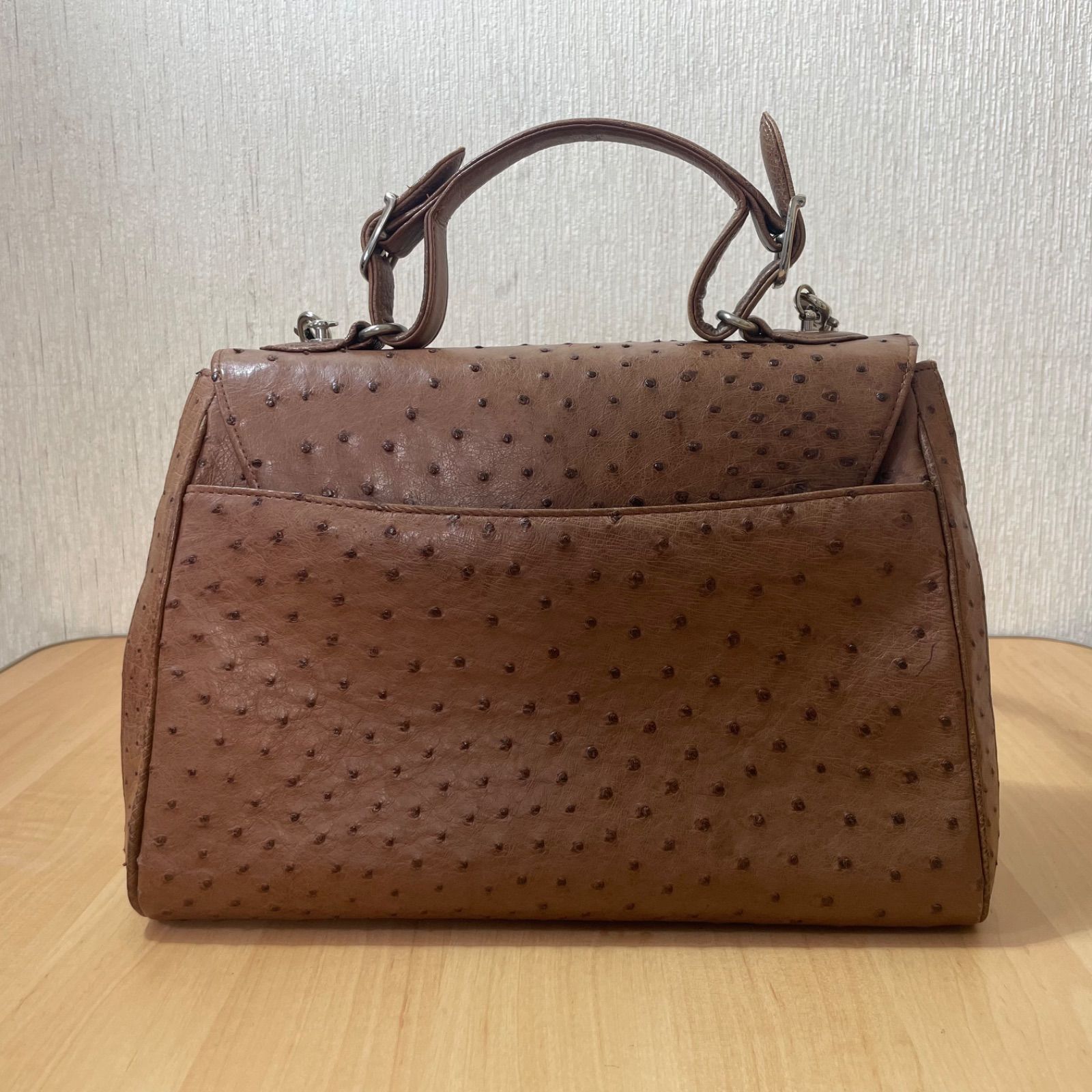 三宝 Sanpo オーストリッチ 2WAY ショルダーバッグ ブラウン 本