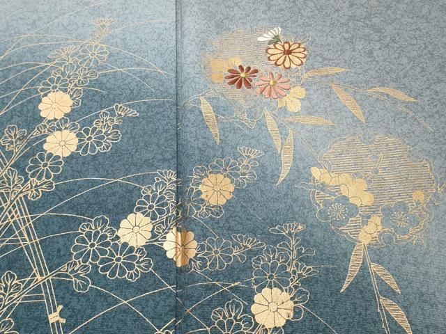 金彩 雪輪に花柄 紗綾形の地模様 振袖 正絹 AK-5110 平和屋着物▽六通柄袋帯 雪輪花文 金糸 正絹 逸品 AAAY9685wj