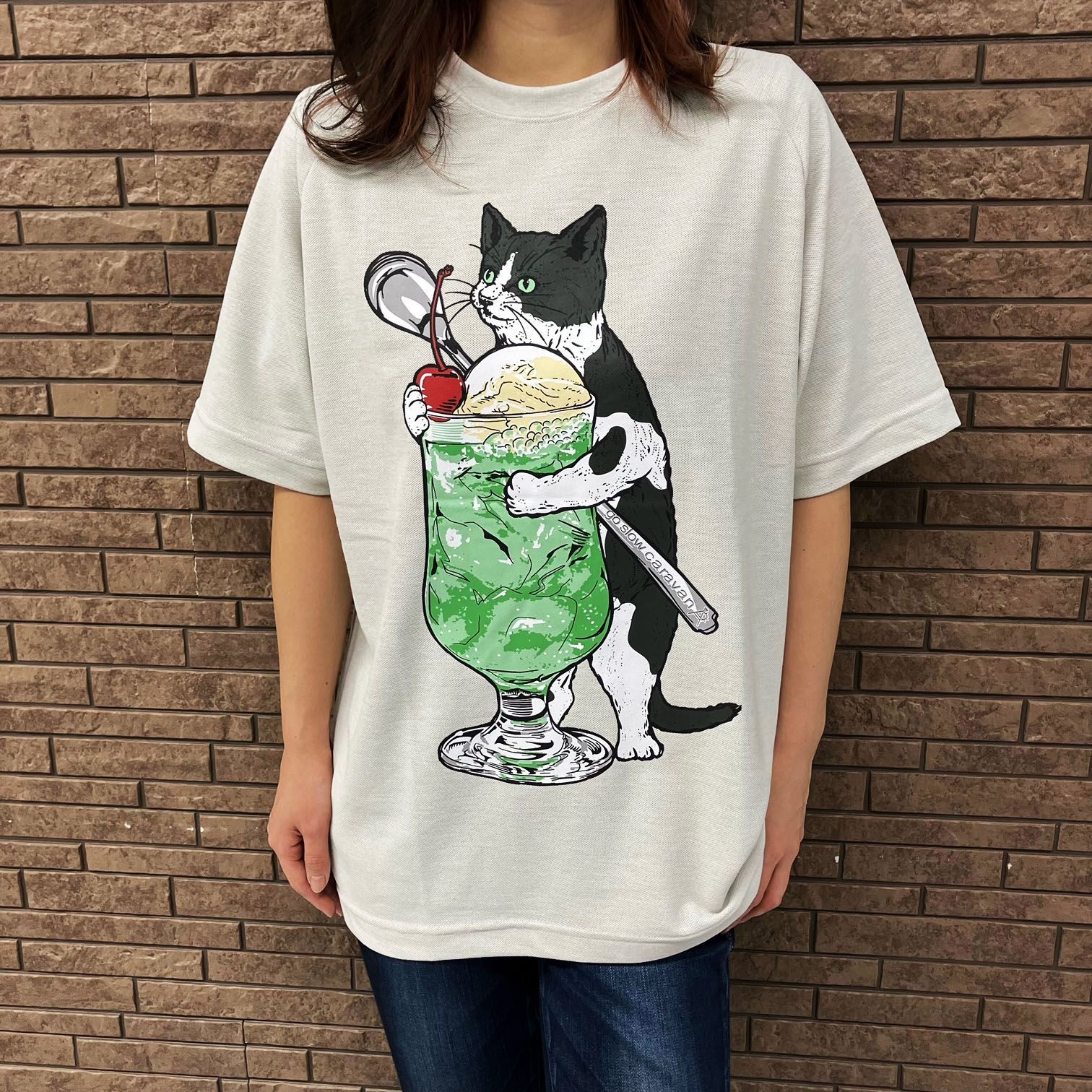 go slow caravan Drymix 鹿の子 クリームソーダ 猫 ラグラン TEE