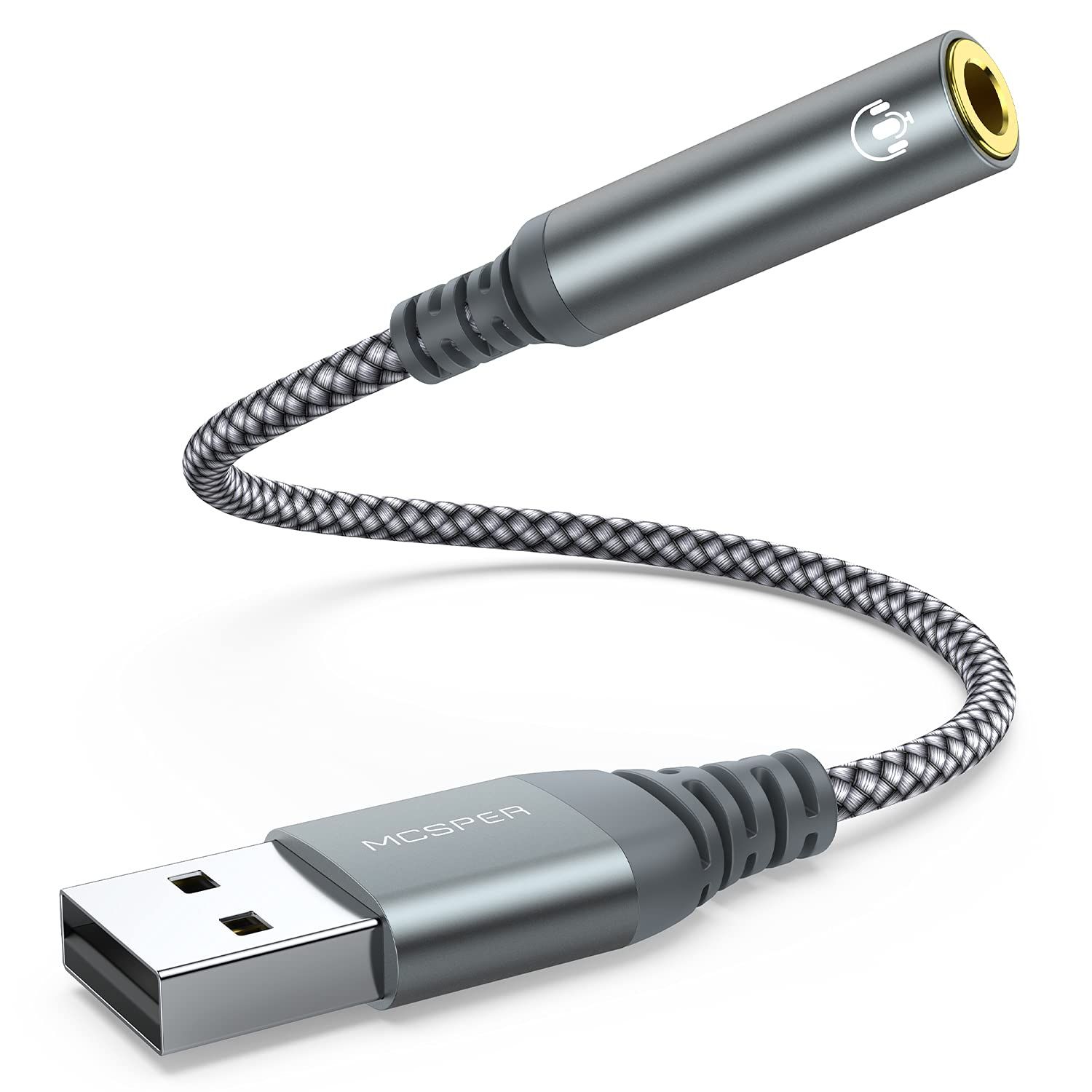USB - 3.5mm オーディオジャックアダプター 外部サウンドカードコンバーター ヘッドセット PC ノートパソコン Mac デスクトップ Linux PS4 その他のデバイスに対応 (グレー) 