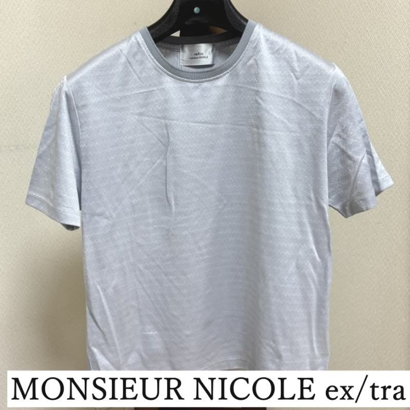 ムッシュニコルエクストラ MONSIEUR NICOLE ex/tra メンズ 半袖Tシャツ ジオメトリック柄ジャカードＴシャツ ライトグレー 46