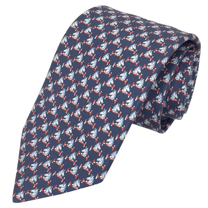 未使用 HERMES エルメス ネクタイ ネイビー CHEVAL AU BAR 馬 aq10527 