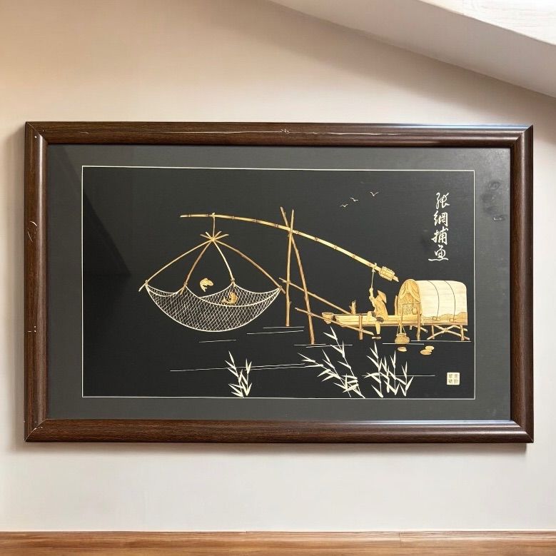 中国現地買入 切り絵 貼り絵 中国 釣り絵 風景 額 版画 アート イラスト 美術品 中国雑貨 コレクション 骨董品 アンティーク