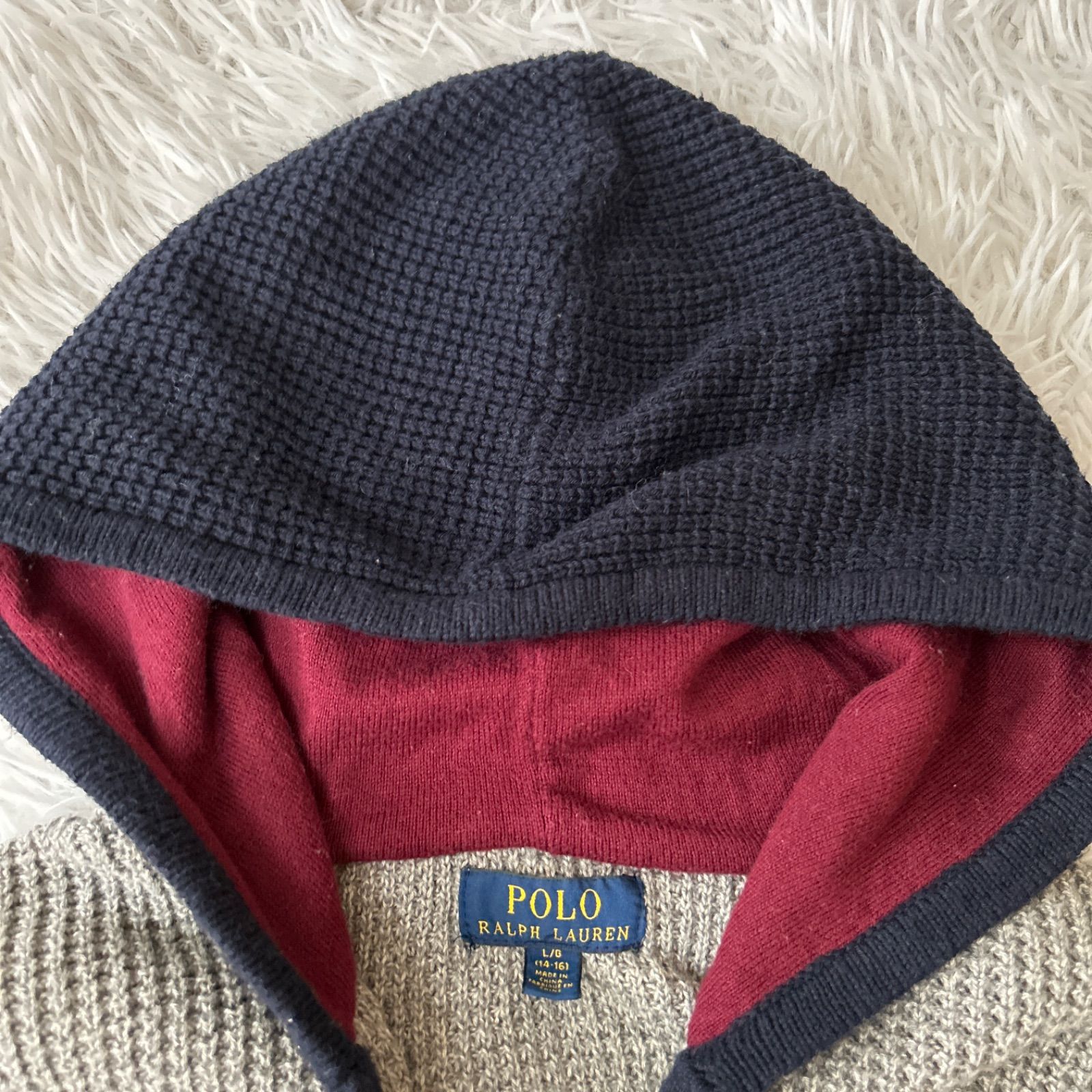 ポロ ラルフローレン ワッフルニットパーカー グレー L/G 14-16