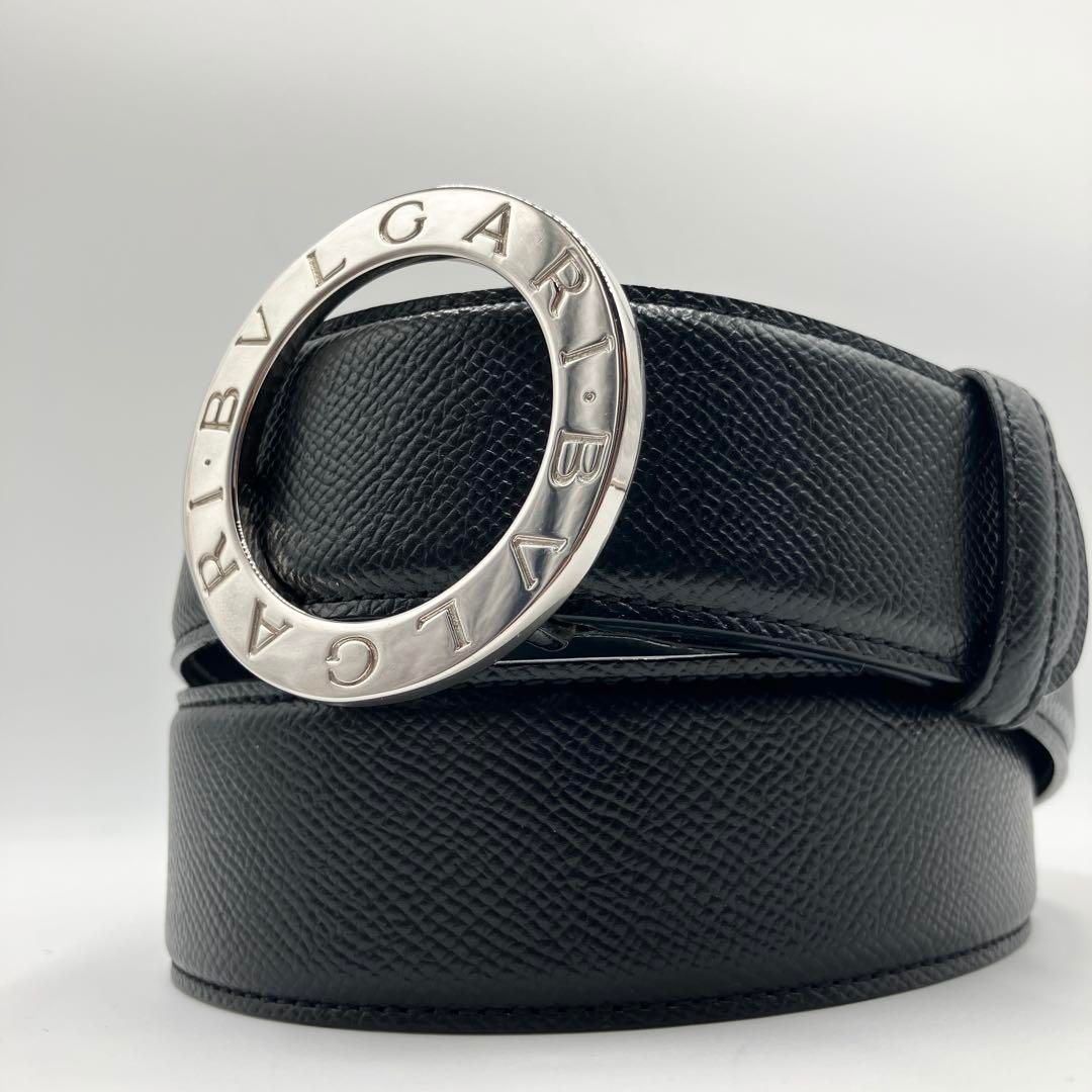 超 ブルガリ ベルト サークルロゴ ビーゼロワン レザー ブラック