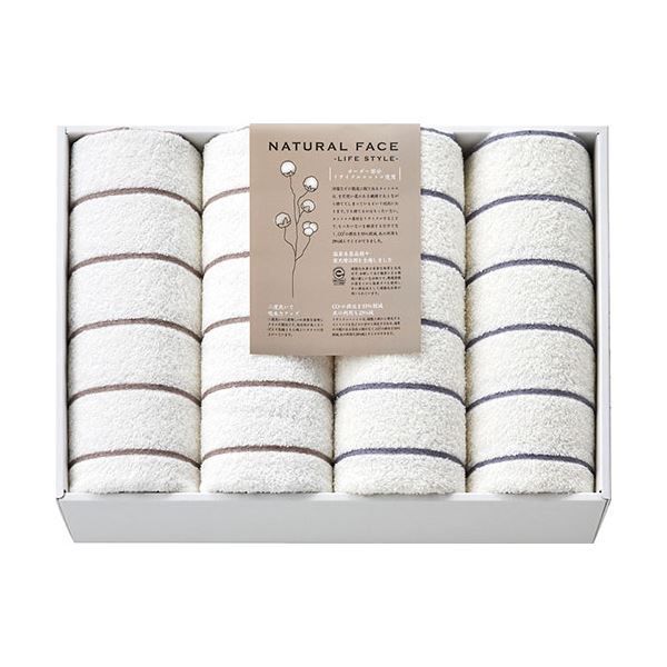 ナチュラルフェイス ボーダー バスタオル4P 60×120cm L9015599