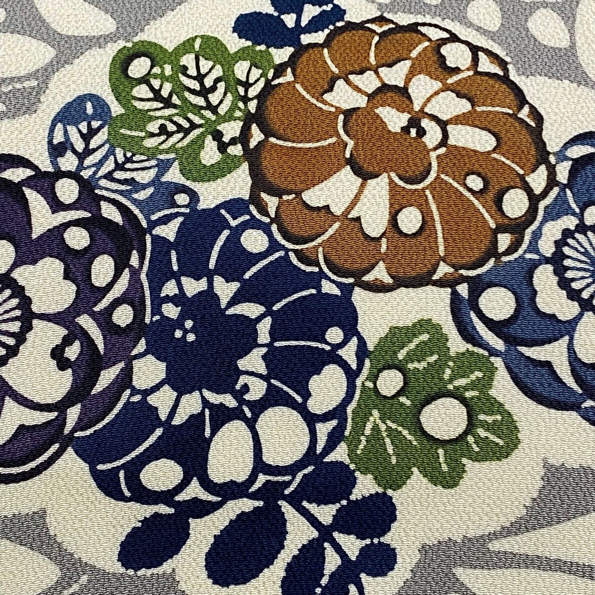 名古屋帯 美品 逸品 栗山吉三郎 落款 和染紅型 草花 雲文 縮緬