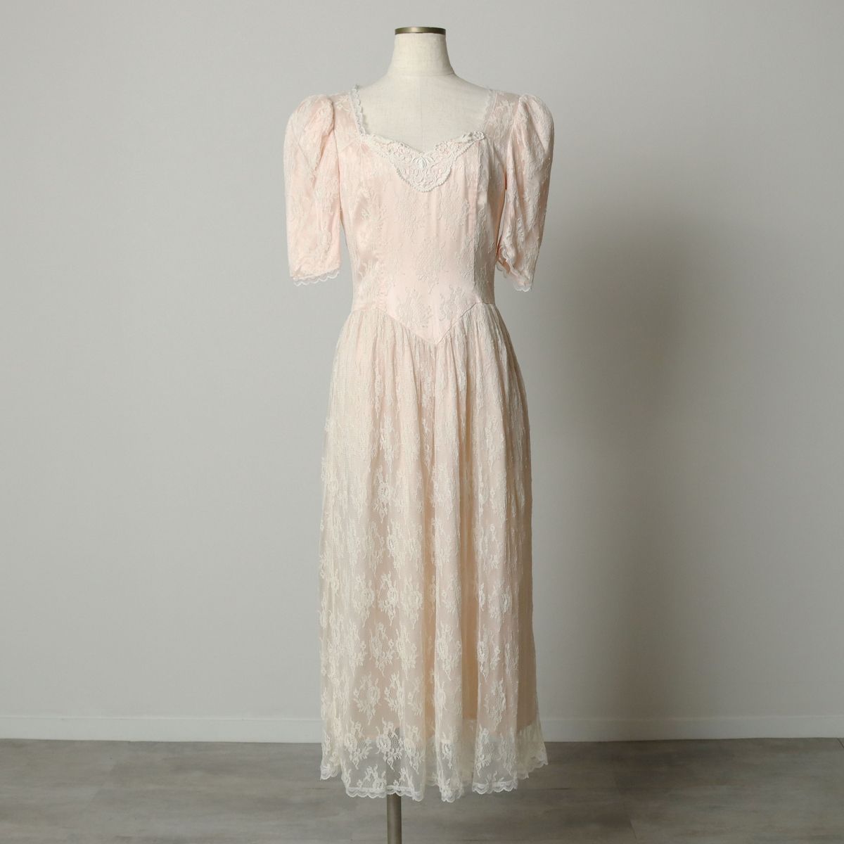 古着 80年代 ガンネサックス GUNNE SAX by JESSICA McCLINTOCK ロング 総レース 五分袖 フ ワンピース |evb031113