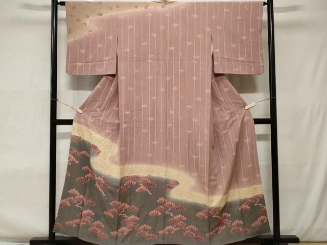 訪問着 　正絹・袷・ガード加工 訪問着 付け下げ 金彩 絞り 鳥 鬼しぼちりめん 正絹 ガード加工