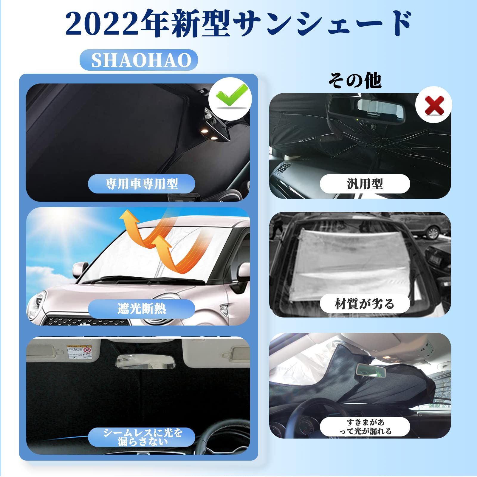  SHAOHAO トヨタ ピクシスジョイ 車用サンシェード カーアクセサリ カーシェード 日よけ用品 フロントガラス用 紫外線カット 折り畳み式 簡単取り付け 日差しカット フルカバレッジ ｕｖカート 遮光 遮熱 軽量 防水 片付 改良加厚型 サンシェード サンシェード ビーチパラソル