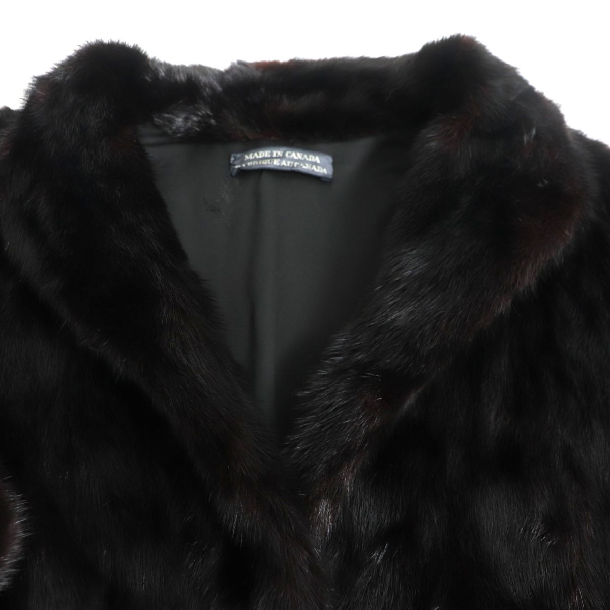 MINK　ミンク　毛皮　裏地柄　ロングコート　ダークブラウン 美品▽カナダ製 MINK ミンク 裏地花柄刺繍入り 本毛皮コート