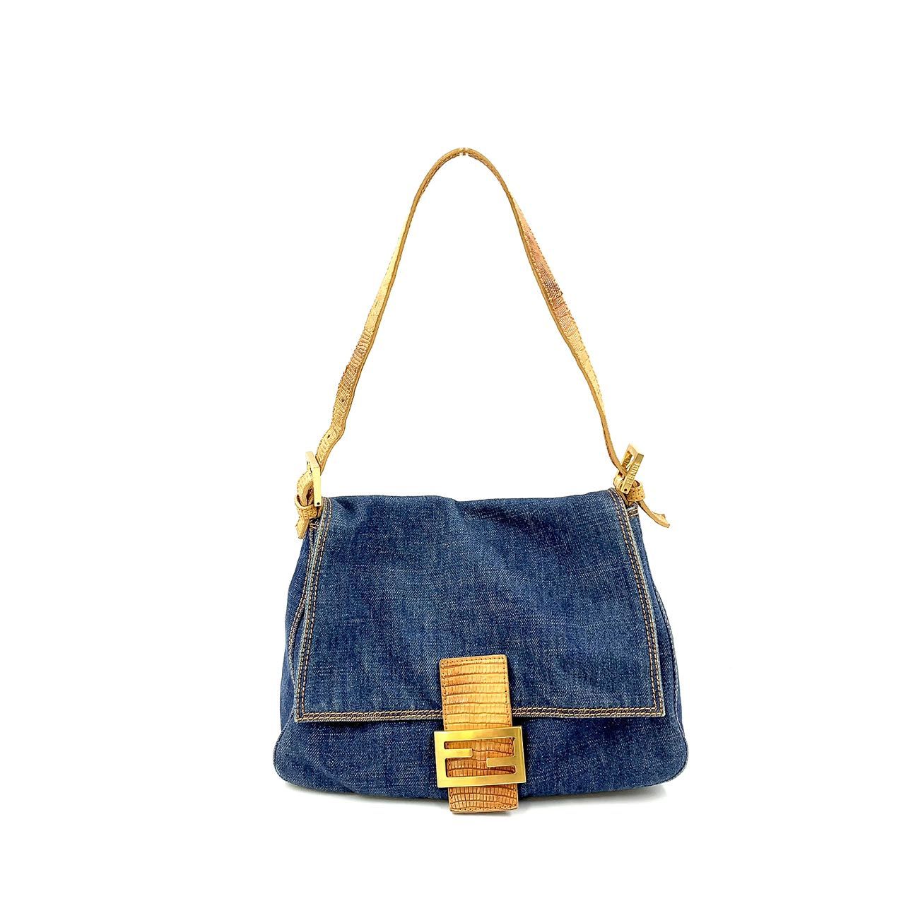 FENDI マンマバケット ズッキーノ デニム ブルー×ベージュ ショルダー 