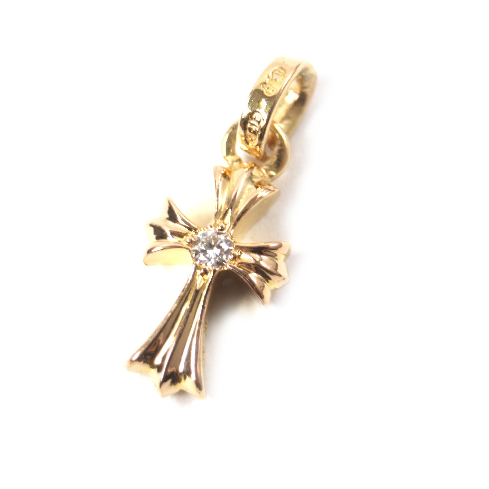 CHROME HEARTS クロムハーツ CHクロスベビーファットチャーム 両面1Pダイヤモンド ペンダントトップ 22K ゴールド 保存袋付き 総重量3.48g メンズ