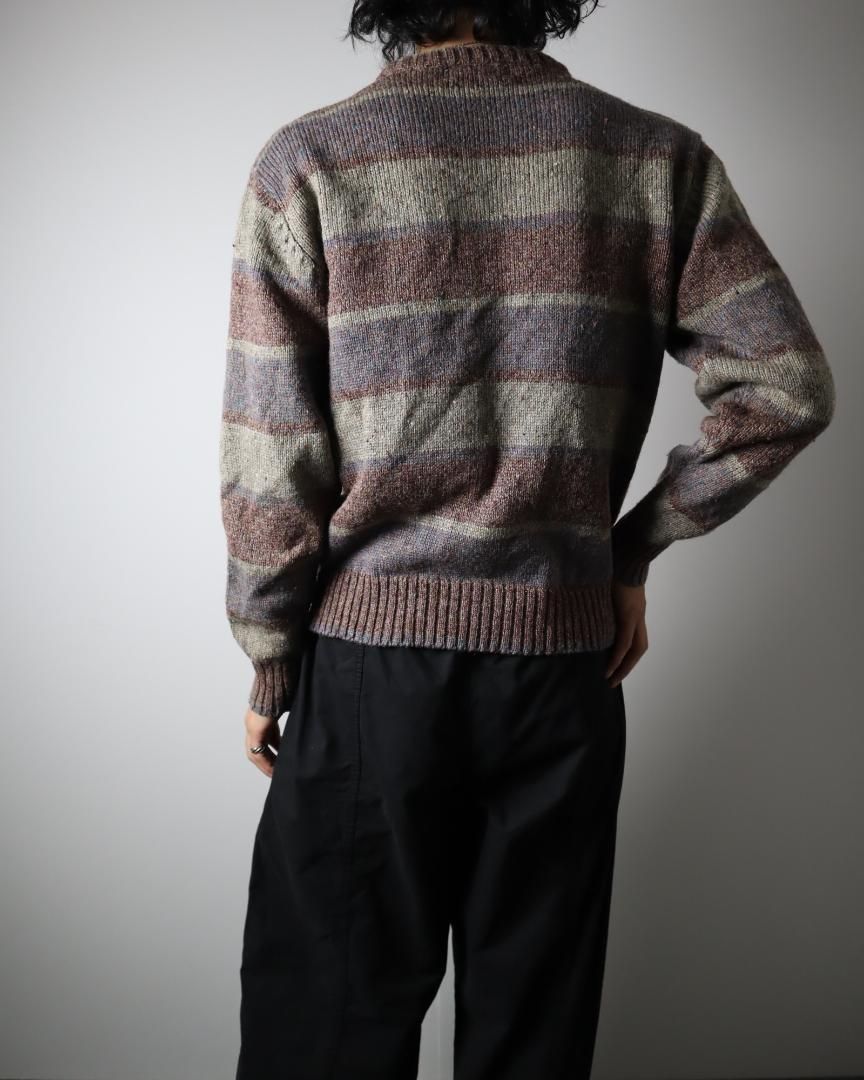 【vintage】ニュアンスカラー マルチボーダー ウール混 ニット セーター