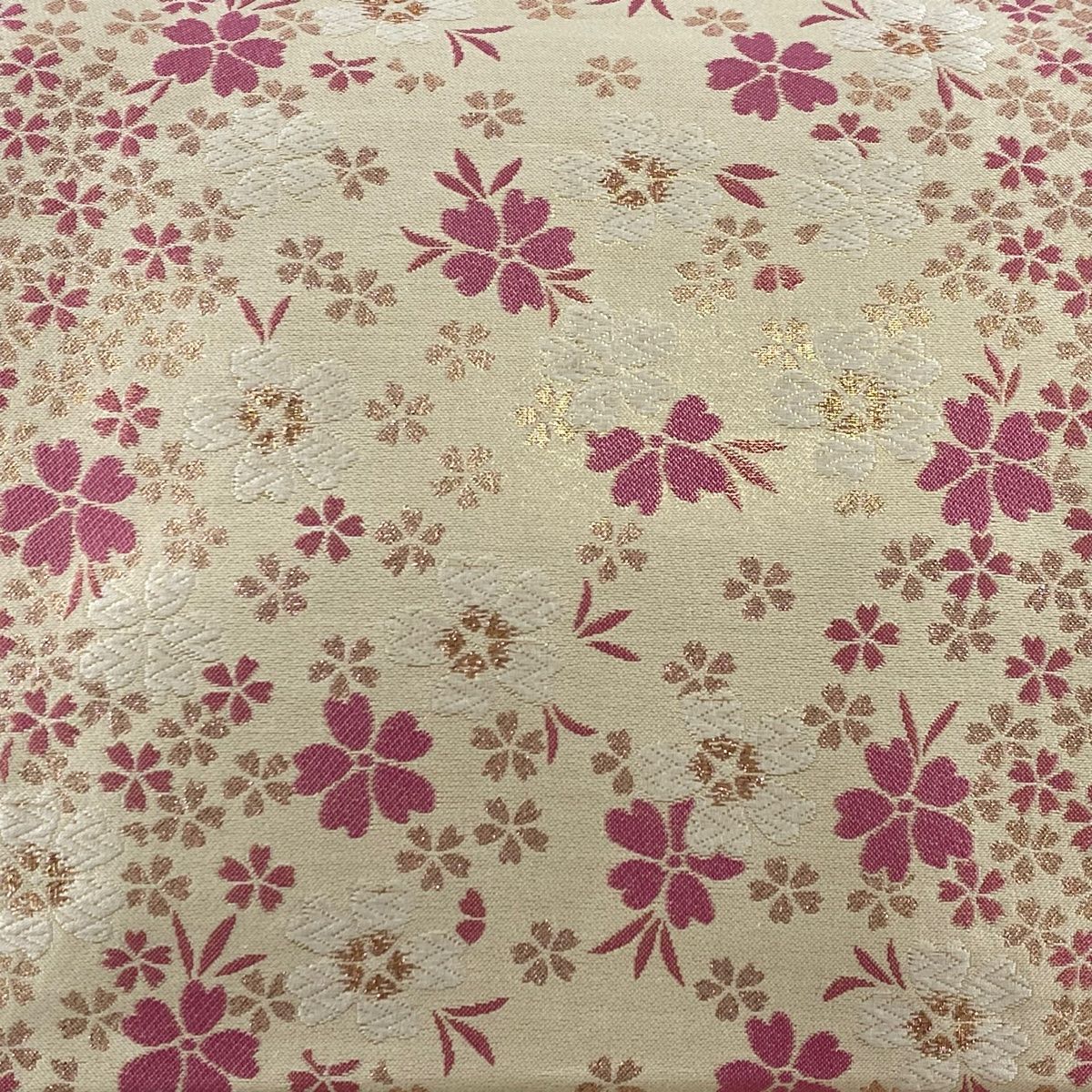 袋帯 秀品 桜 箔 唐織 クリーム 六通 正絹