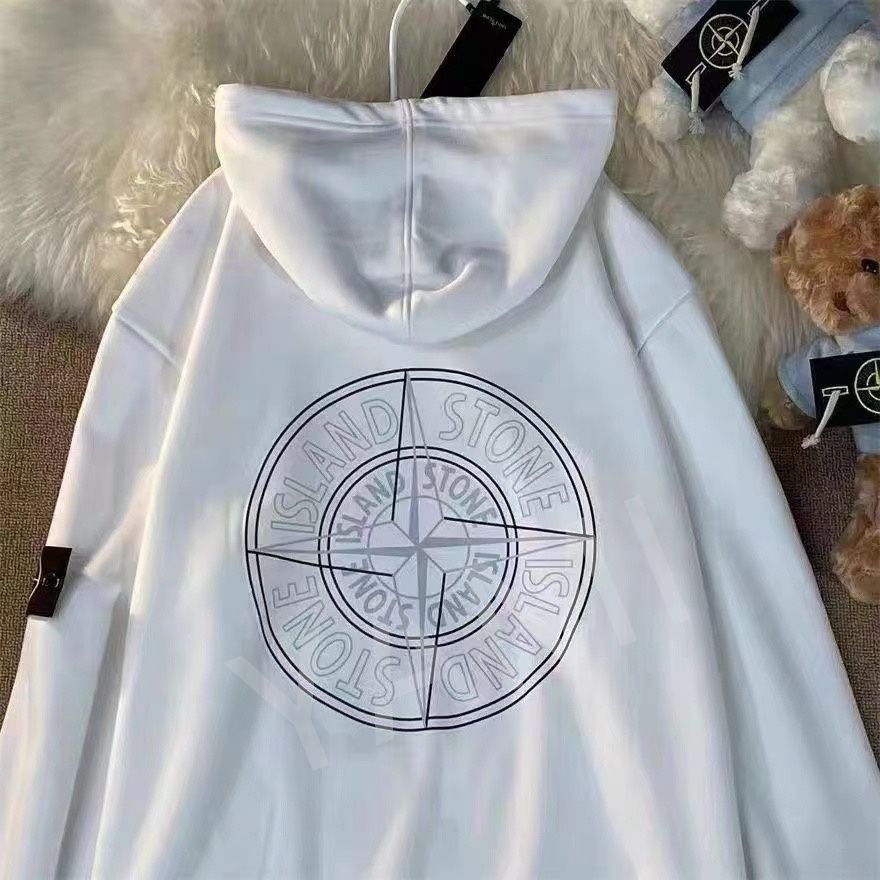 STONE ISLAND.ストーンアイランド定番ベーシックバック円盤ビッグロゴカップル用フード付きパーカー