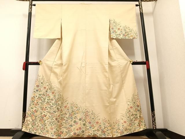 平和屋着物○京の名門・菱屋六右ェ門 紬 訪問着 草花文 正絹 逸品 未