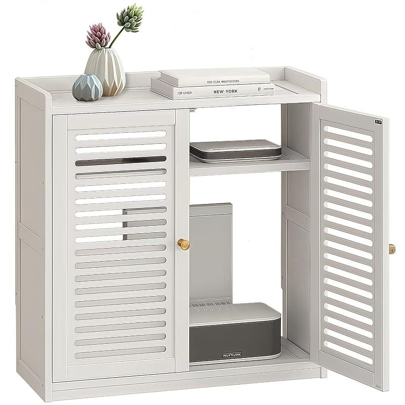 EastEamily ルーター収納 キャビネット ケーブル収納ボックス 竹製 幅59×奥行25×高さ67.3cm サイドボード 電話台 ルーター モデム 配線隠し 収納棚 扉付き 防塵 通気 おしゃれ 多機能 省スペース 寝室 リビングルーム キ 1