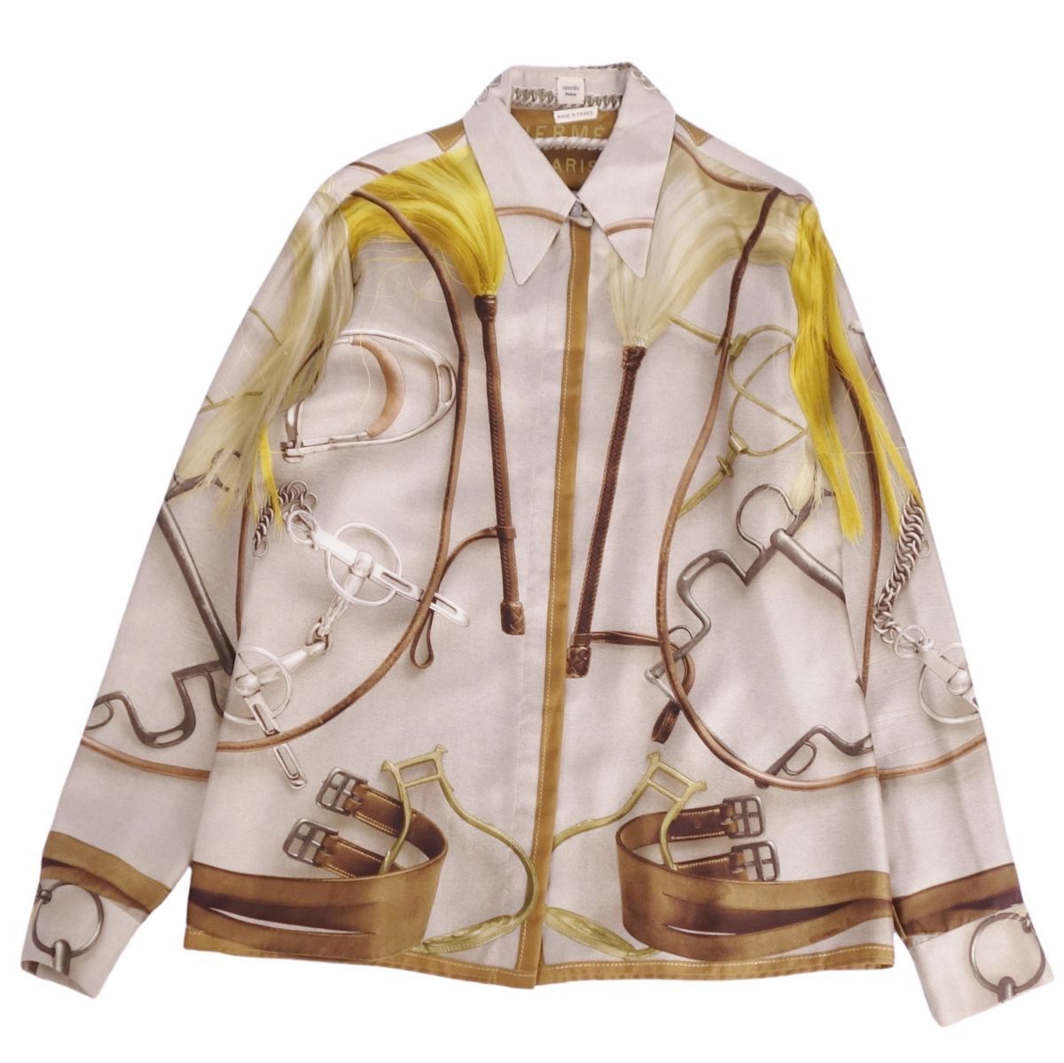美品 エルメス HERMES シャツ ブラウス ロングスリーブ 長袖 総柄 シル 