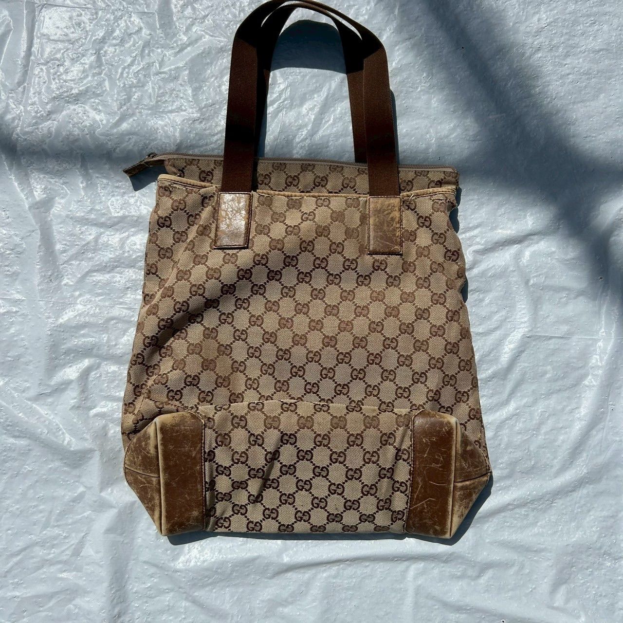 美品】GUCCI キャンバス レザー トートバッグ ブラウン イタリア製