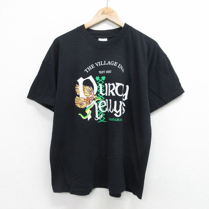 XL/古着 半袖 ビンテージ Tシャツ メンズ 00s アイルランド コットン クルーネック 黒 ブラック 24mar16 中古