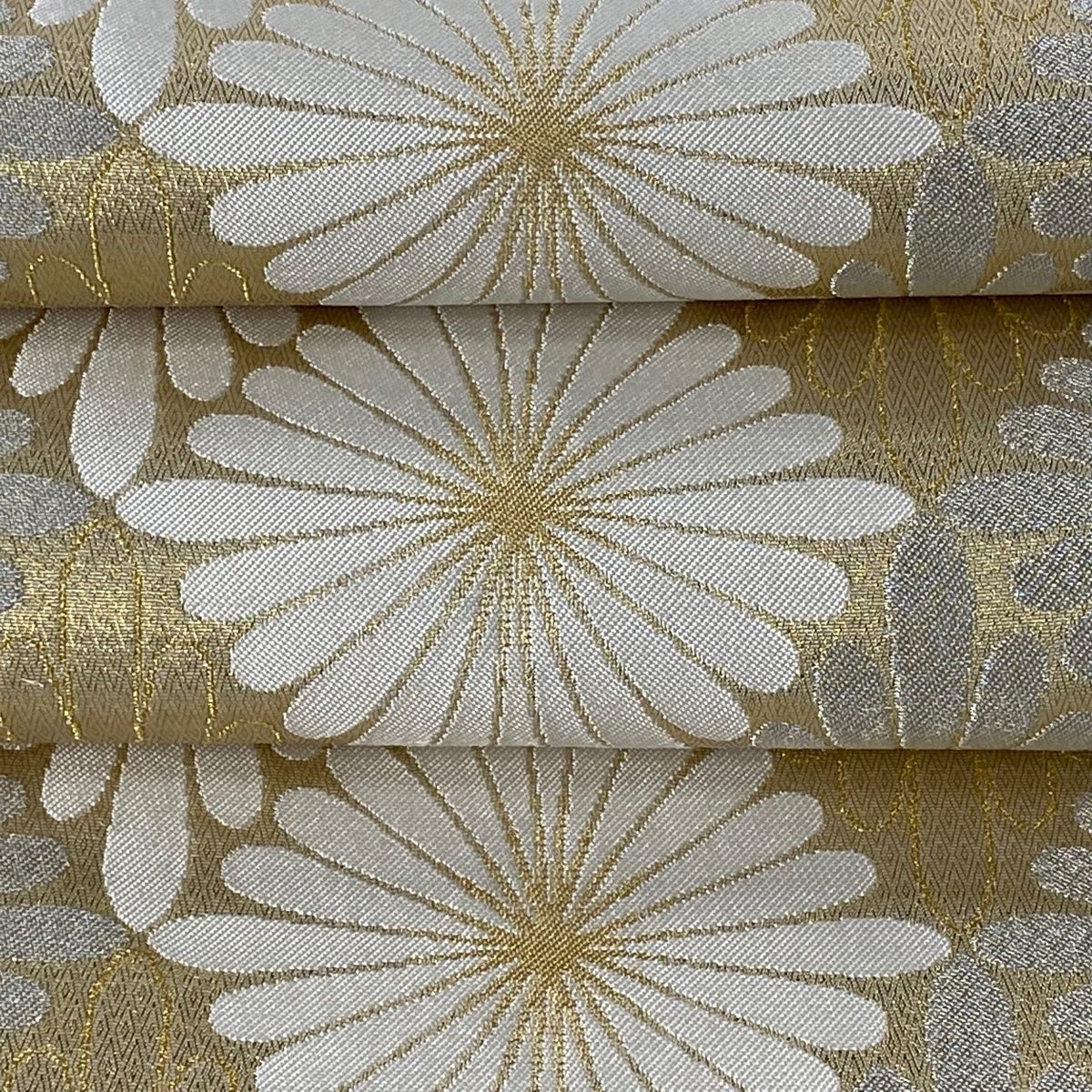 全ての 美品 袋帯 逸品 【中古】 正絹 六通 白 金銀糸 菊 落款 北村武