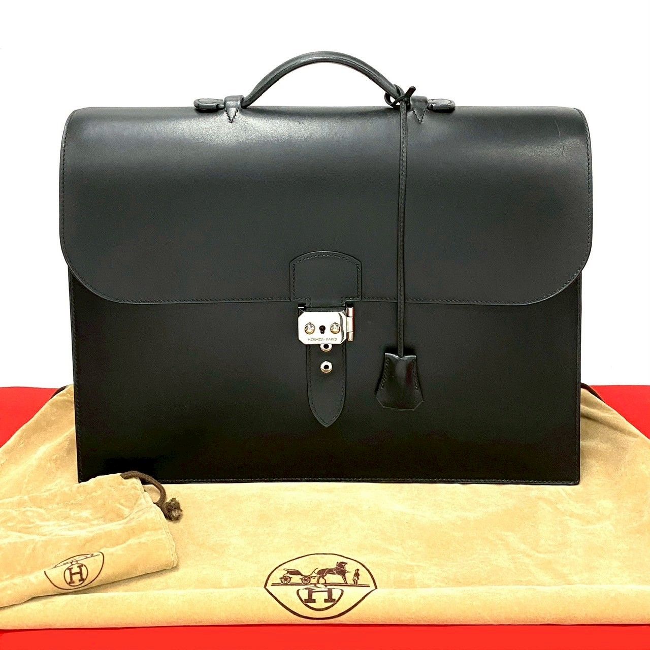袋付 □E 刻印 HERMES エルメス サック アデペッシュ38 ボックスカーフ レザー 本革 ビジネスバッグ ブリーフケース 黒 84654