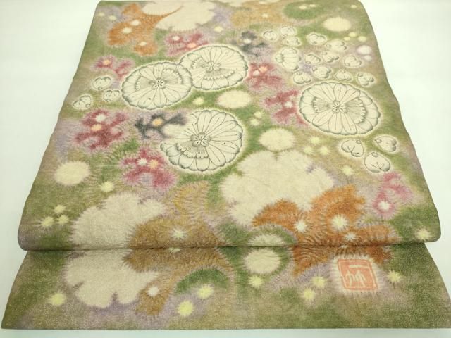 平和屋本店■最高級　初代　久保田一竹　幻の辻が花　太鼓柄袋帯　薫　金通し地　共箱付き　逸品　DZAA7454kh5 平和屋本店□最高級 初代 久保田一竹 幻の辻が花 太鼓柄袋帯 薫 金通し