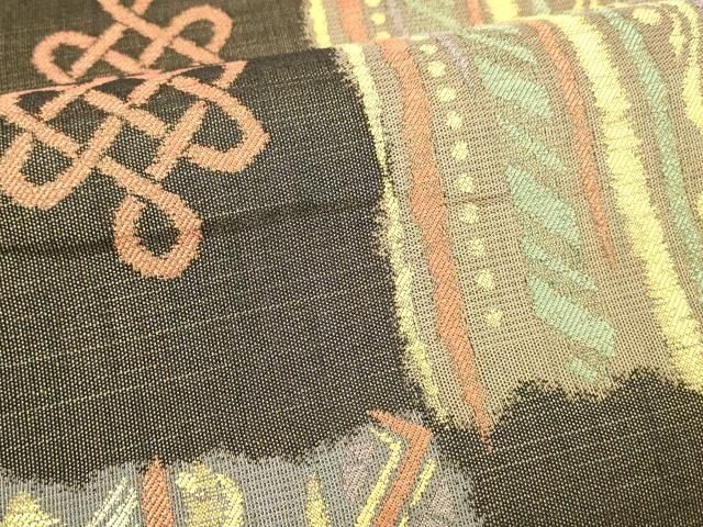 平和屋着物○六通柄袋帯 抽象文様 あん工房 金糸 正絹 逸品 DAAX8732cm