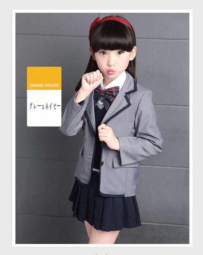 赤字超特価，高品質 制服 ブレザー 入学式 スーツ 女の子 卒園式 入園式 卒業式 子供 キッズ 女児 フォーマル 5点セット 120 子供服 上下セット スカート リボン グレー dt003w3 スーツ・ブレザー