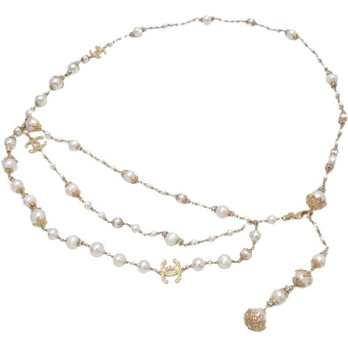 CHANEL シャネル チェーンベルト フェイクパール ココマーク 95A 中古 CHANEL(シャネル) ココマーク フェイクパール チェーンベルト ベルト