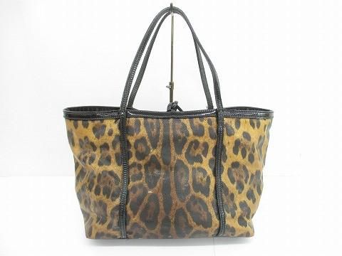 訳あり レオパード PVC カーフ レザー トート バッグ ブラウン ブラック レディース