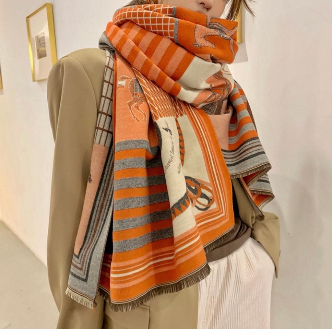 馬柄 カシミヤ 混 ストール マフラー ブランケット スカーフ ショール 冬服 レディース