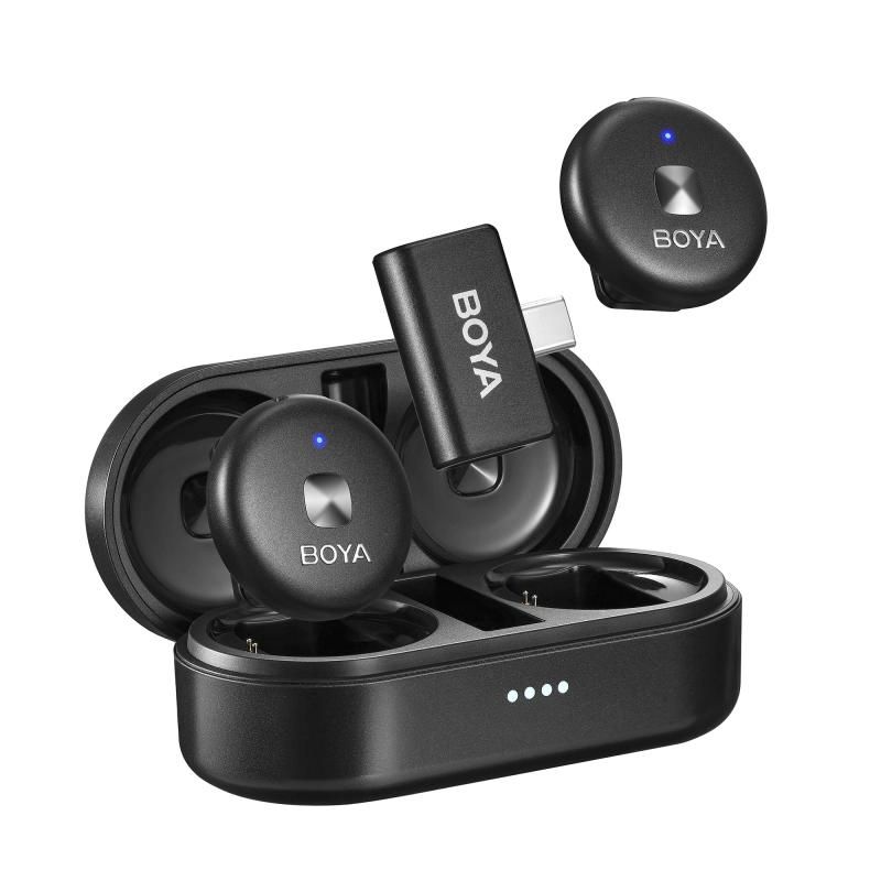 BOYA Omic-U ワイヤレスピンマイク マグネットクリップ付き ワイヤレス充電対応 48KHz HD音質 ノイズキャンセリング 15時間バッテリー ストリーミング ブログ インタビュー 会議 y