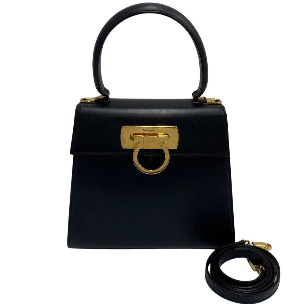 美品 Salvatore Ferragamo サルヴァトーレフェラガモ ガンチーニ 金具 レザー 2way ショルダーバッグ ハンドバッグ ネイビー 24367 美品 Salvatore Ferragamo サルヴァトーレフェラガモ ガンチーニ 金具