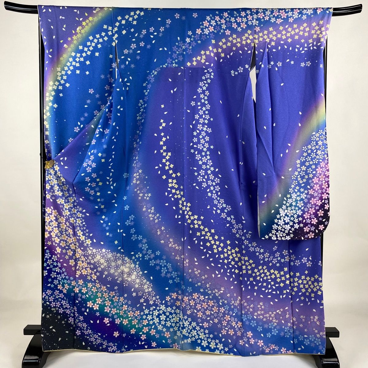 振袖 身丈166cm 裄丈69cm L 袷 桜 花びら 銀通し ぼかし 青 正絹 逸品  