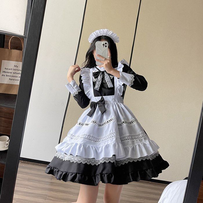 メイド コスプレ コスチューム 衣装 エプロン メイド服 メイドカフェ ゴスロリ ロリータ クラシカル アイドル ゴスロリファッション 萌え 制服  パーティー セクシー ☆ お花とフリル！ゴスロリスタイルのエプロンメイド服 S M L 2L 3L サイズ ☆ フリーダム セール sale