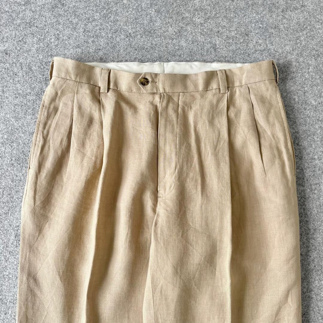 vintage】リネン 2タック ワイド スラックス ダブル ベージュ W36