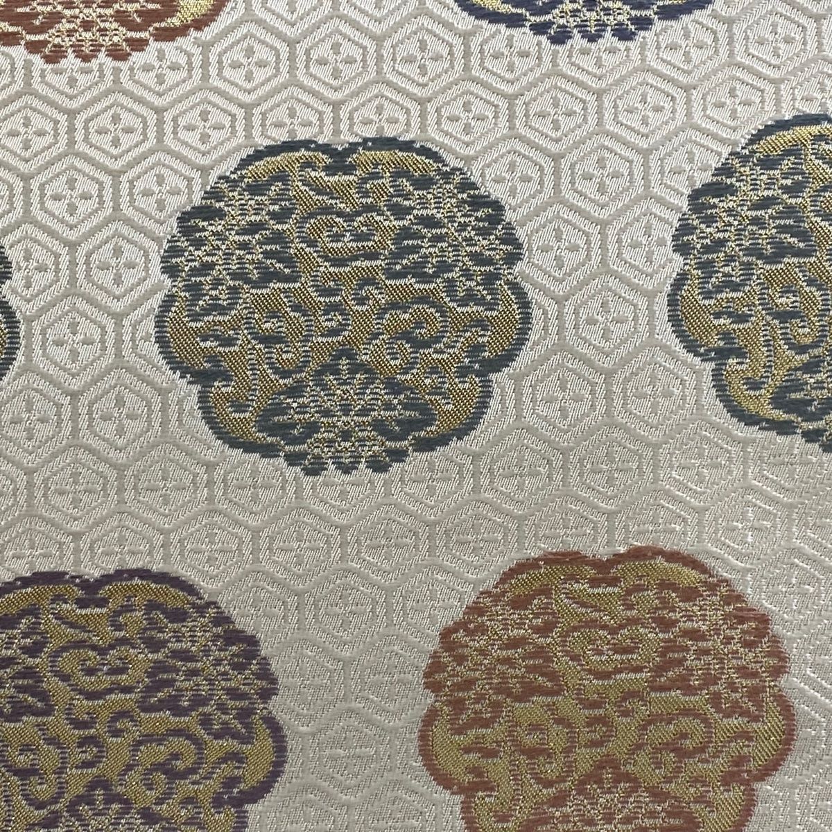 名古屋帯 亀甲 花唐草 箔 ベージュ 正絹